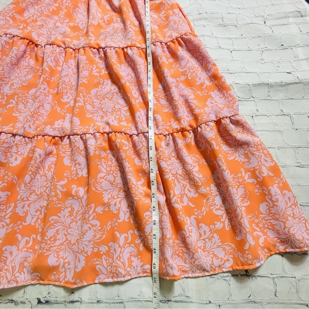 Haptics Womens 1X Tiered Maxi Dress Boho Print Orange Lavender Flutter Sleeve - Picture 8 of 9